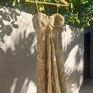 Y2K gold velvet slip dress